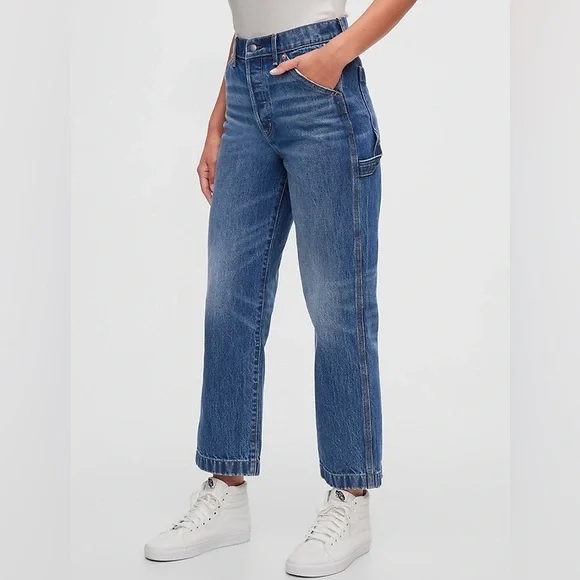 GAP ankle length carpenter high rise carpenter jeans slight acid wash - Picture 1 of 15